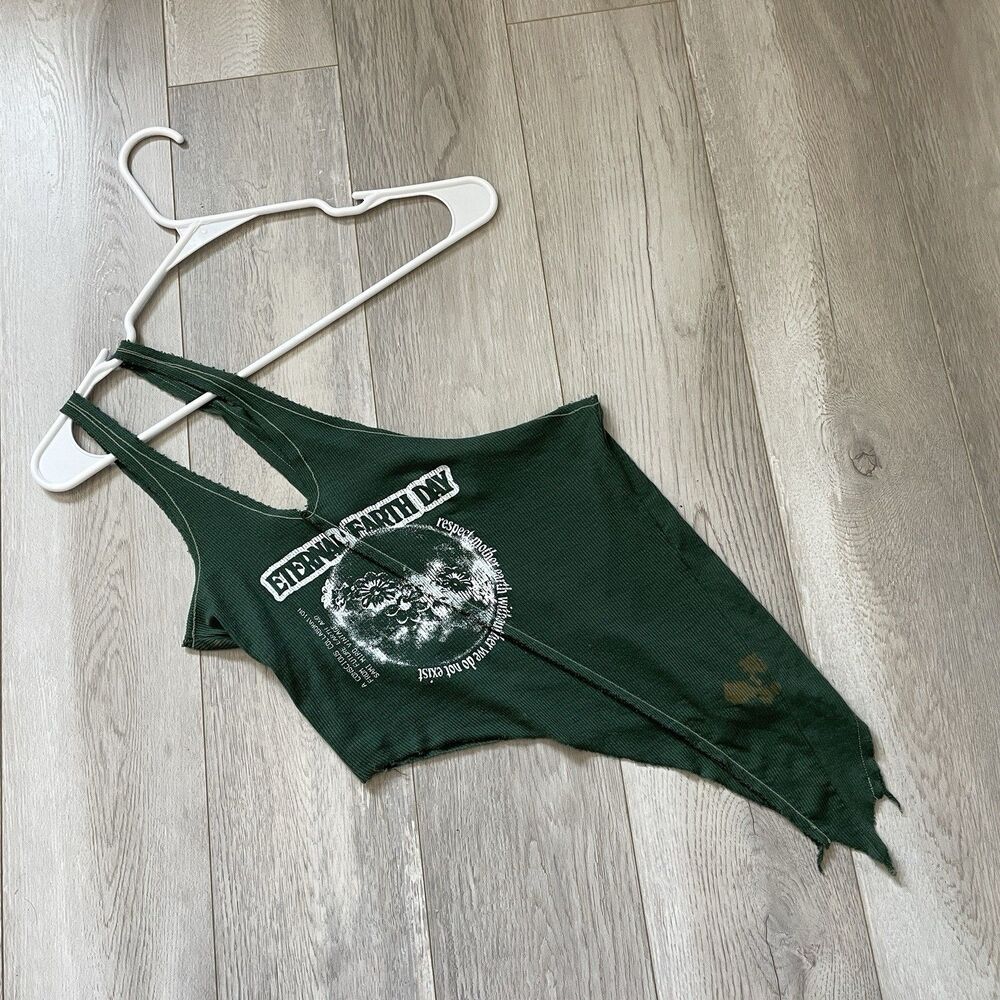 Sami Miro Vintage Tank Top asymmetrical one shoulder womens Green (medium) y2k